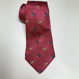 Turnbull & Asser Men’s Pink Ribbed Umbrella Print Handmade 100% Silk Neck Tie